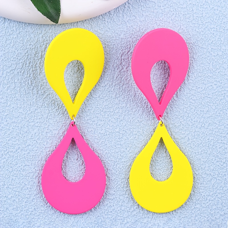 2pcs Vacation Style Hollow Waterdrop Acrylic Earrings